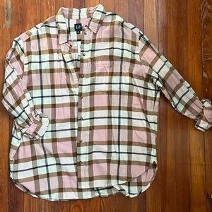 GAP Pink and Brown Plaid Shirt